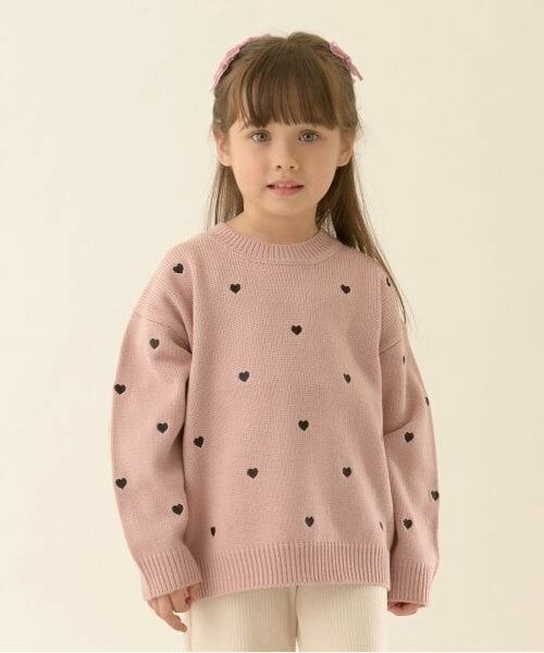 Lycee mine / リセマイン ニット・セーター | ハート&フラワー総柄刺しゅうアソートセーター（ピンク）