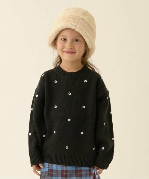 Lycee mine / リセマイン ニット・セーター | ハート&フラワー総柄刺しゅうアソートセーター（黒）