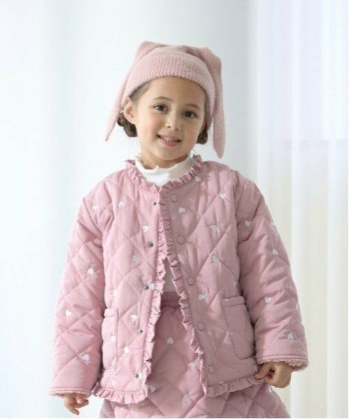 Lycee mine / リセマイン ブルゾン | ノーカラーハート刺しゅうブルゾン（ピンク）