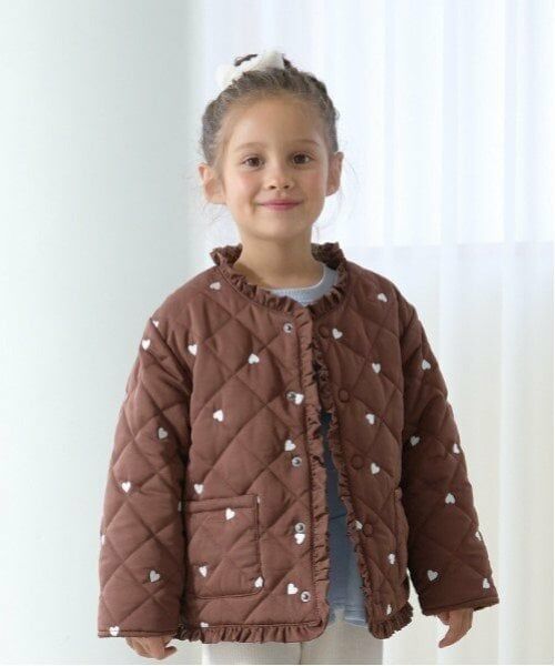 Lycee mine / リセマイン ブルゾン | ノーカラーハート刺しゅうブルゾン（コゲ茶）