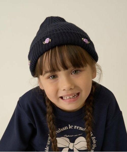 Lycee mine / リセマイン ニットキャップ | リボン・お花アソートニットキャップ（紺）