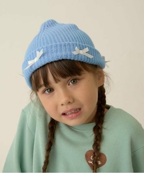 Lycee mine / リセマイン ニットキャップ | リボン・お花アソートニットキャップ（サックス）