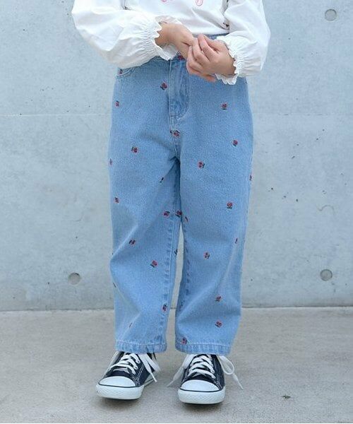 Lycee mine / リセマイン その他パンツ | 【LOVE DENIM】アソート刺しゅう総柄ストレートパンツ（サックス）