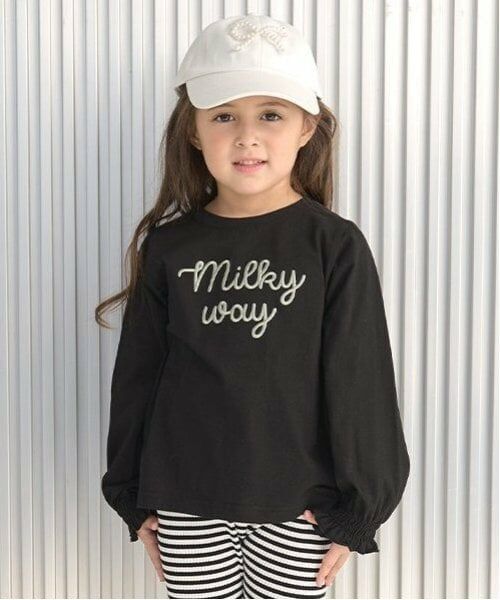 Lycee mine / リセマイン Tシャツ | 【ソフトコットン】ロゴ刺しゅうボリュームスリーブトップス（黒）