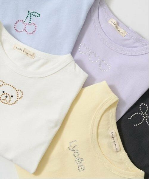 Lycee mine / リセマイン Tシャツ | 【ソフトコットン】アソートラインストーンモチーフパフAラインTシャツ | 詳細2