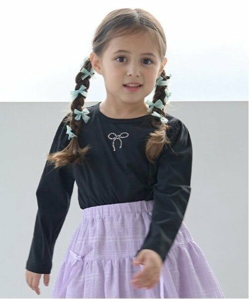 Lycee mine / リセマイン Tシャツ | 【ソフトコットン】アソートラインストーンモチーフパフAラインTシャツ（黒）