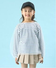 Lycee mine / リセマイン Tシャツ | 【ソフトコットン】チュール重ねボーダーボートネックTシャツ
