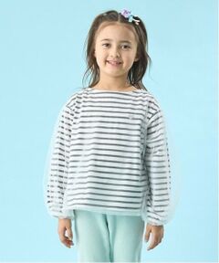 Lycee mine / リセマイン Tシャツ | 【ソフトコットン】チュール重ねボーダーボートネックTシャツ