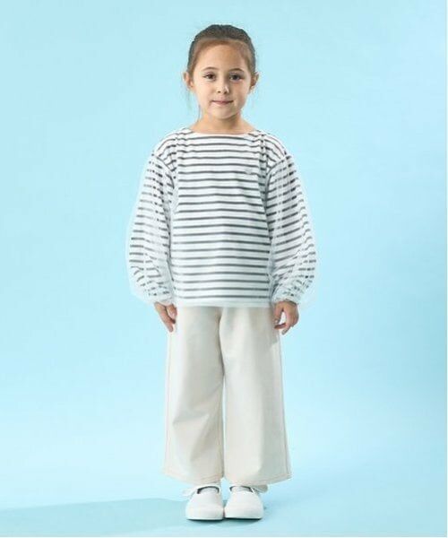 Lycee mine / リセマイン Tシャツ | 【ソフトコットン】チュール重ねボーダーボートネックTシャツ | 詳細1