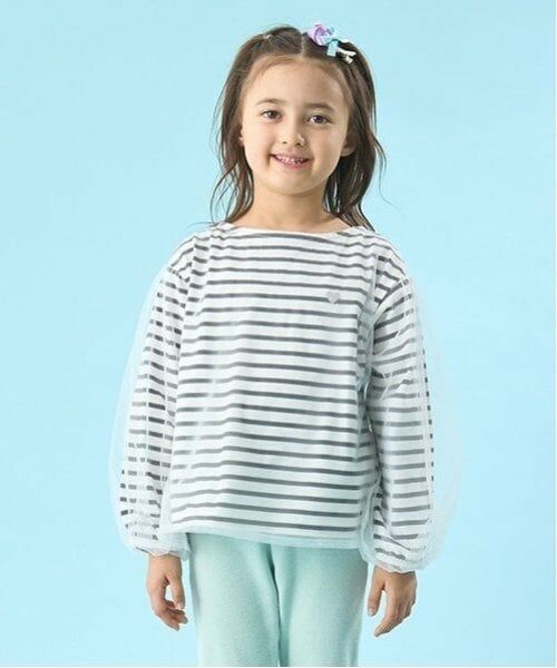 Lycee mine / リセマイン Tシャツ | 【ソフトコットン】チュール重ねボーダーボートネックTシャツ（黒）