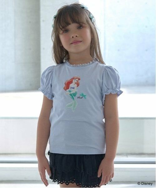 Lycee mine / リセマイン Tシャツ | 【Disney Princess】【ソフトコットン】アソートリボン付きパフTシャツ（ライト ブルー）