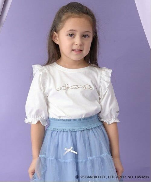 Lycee mine / リセマイン Tシャツ | 【サンリオキャラクターズ】【ソフトコットン】シナモロール&クロミアソート刺しゅう5分袖Tシャツ（オフ ホワイト）