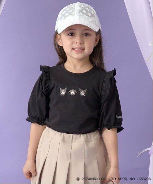 Lycee mine / リセマイン Tシャツ | 【サンリオキャラクターズ】【ソフトコットン】シナモロール&クロミアソート刺しゅう5分袖Tシャツ（黒）