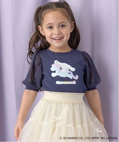 Lycee mine / リセマイン Tシャツ | 【サンリオキャラクターズ】【ソフトコットン】シナモロールオーロララメプリントパフTシャツ（紺）