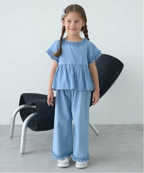 Lycee mine / リセマイン その他パンツ | 【セットアップ】フリルブラウス&フリルワイドパンツ（サックス）