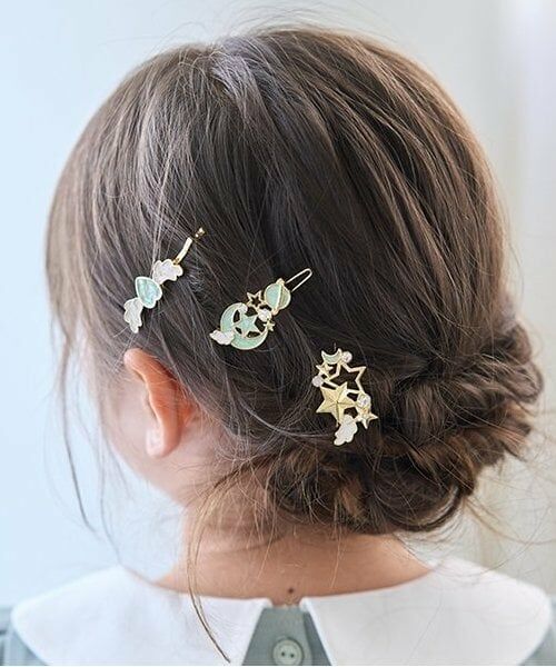 Lycee mine / リセマイン ヘアピン | ムーン&スターウィングヘアクリップ3Pセット（エメラルド グリーン）