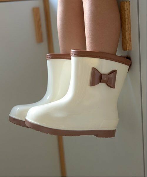 Lycee mine / リセマイン レインシューズ | リボン付きバイカラーレインブーツ（茶）