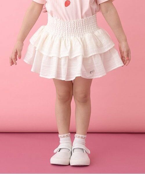 Lycee mine / リセマイン ミニ・ひざ丈スカート | シャーリングティアードスカート(インパン付き)（オフ ホワイト）