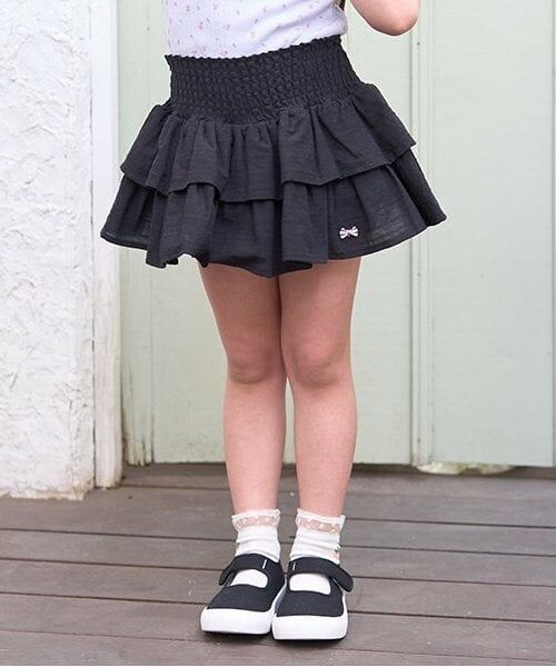 Lycee mine / リセマイン ミニ・ひざ丈スカート | シャーリングティアードスカート(インパン付き)（黒）