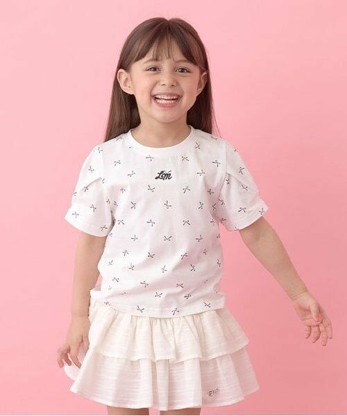 Lycee mine / リセマイン Tシャツ | 【ソフトコットン】アソート総柄タックスリーブTシャツ（オフホワイト）