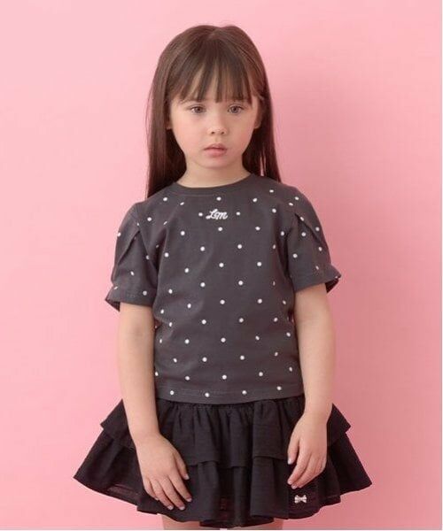 Lycee mine / リセマイン Tシャツ | 【ソフトコットン】アソート総柄タックスリーブTシャツ（チャコール）