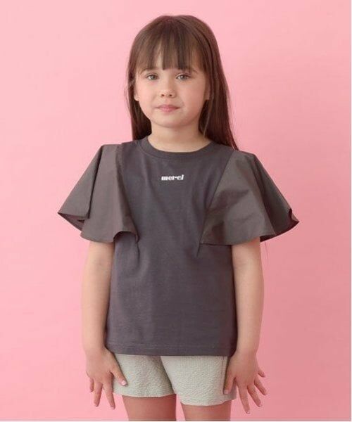 Lycee mine / リセマイン Tシャツ | 【前後どちらでもOK!】【ソフトコットン】フレアスリーブTシャツ（チャコール）