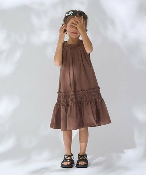 Lycee mine / リセマイン ミニ丈・ひざ丈ワンピース | シャーリングティアードワンピース（コゲ茶）