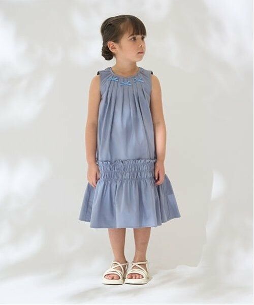 Lycee mine / リセマイン ミニ丈・ひざ丈ワンピース | シャーリングティアードワンピース（ブルー グレー）