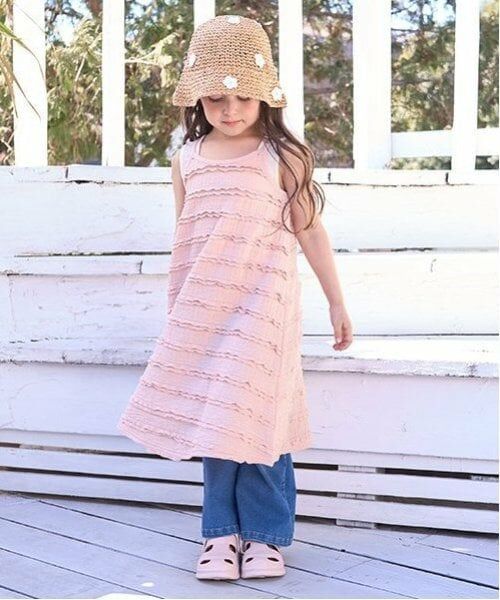 Lycee mine / リセマイン ミニ丈・ひざ丈ワンピース | フリルニットレースキャミワンピース（サーモン ピンク）