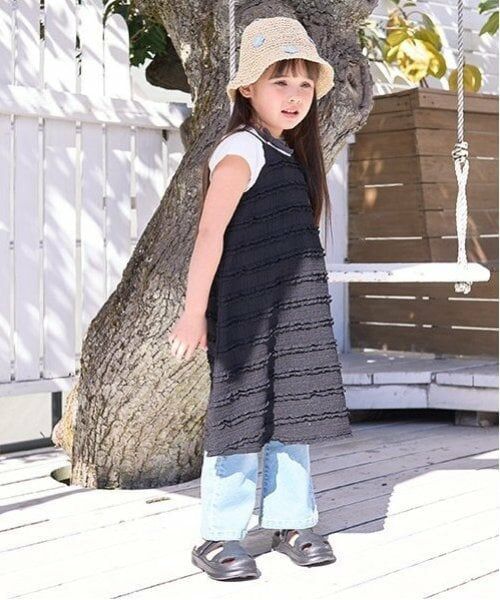 Lycee mine / リセマイン ミニ丈・ひざ丈ワンピース | フリルニットレースキャミワンピース（黒）