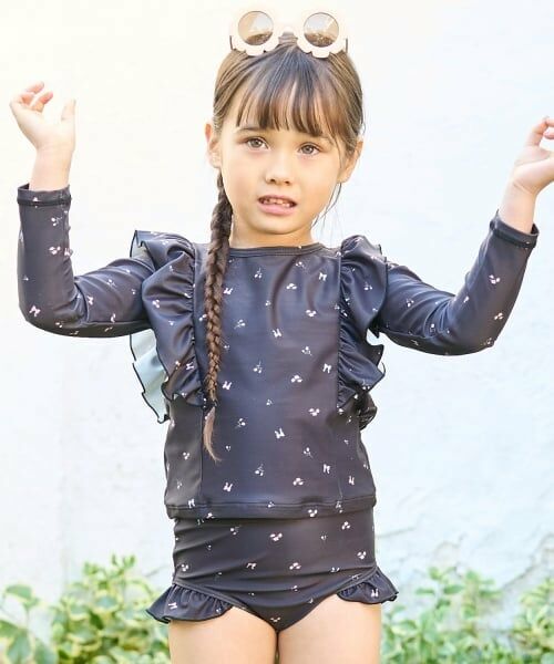 Lycee mine / リセマイン 水着・スイムグッズ | 【SWIM】【UV加工】花柄フリルラッシュガード&パンツセット（黒）