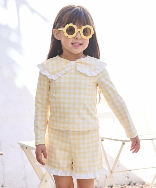 Lycee mine / リセマイン 水着・スイムグッズ | 【SWIM】【UV加工】アソート総柄衿付きフリルラッシュガード＆パンツセット（レモン イエロー）