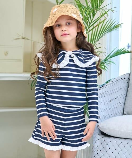 Lycee mine / リセマイン 水着・スイムグッズ | 【SWIM】【UV加工】アソート総柄衿付きフリルラッシュガード＆パンツセット（紺）