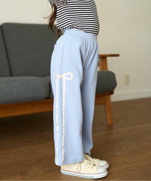 Lycee mine / リセマイン その他パンツ | 【セットアップ可】【毛玉バイバイ裏毛】リボンラインワイドパンツ（ブルー グレー）