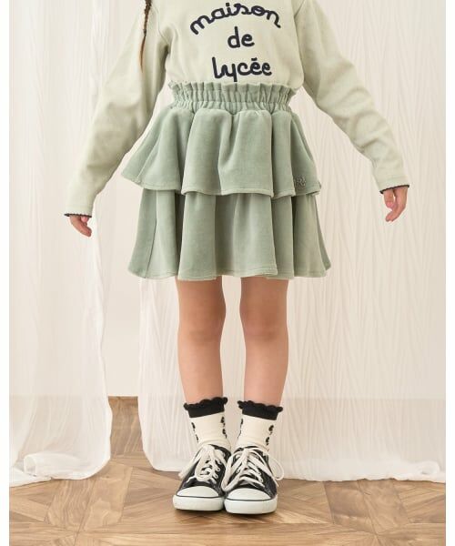 Lycee mine / リセマイン ミニ・ひざ丈スカート | 【もっちりベロア】【セットアップ可】ティアードスカート（エメラルド グリーン）