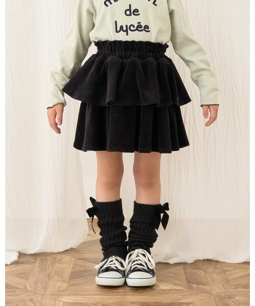 Lycee mine / リセマイン ミニ・ひざ丈スカート | 【もっちりベロア】【セットアップ可】ティアードスカート（黒）