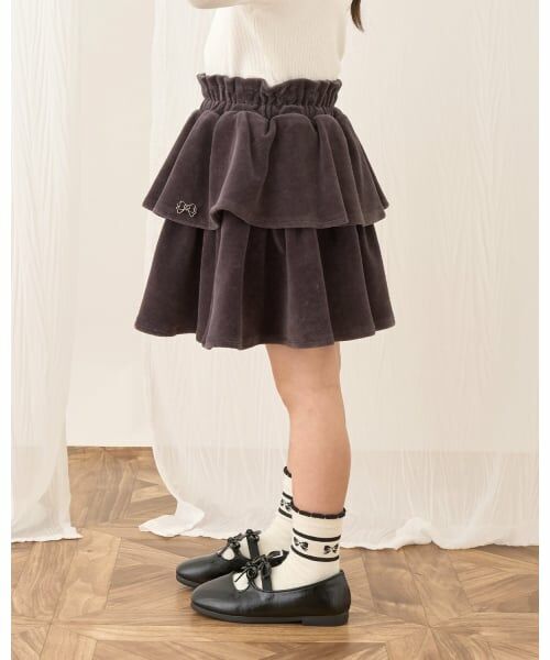Lycee mine / リセマイン ミニ・ひざ丈スカート | 【もっちりベロア】【セットアップ可】ティアードスカート（チャコール）