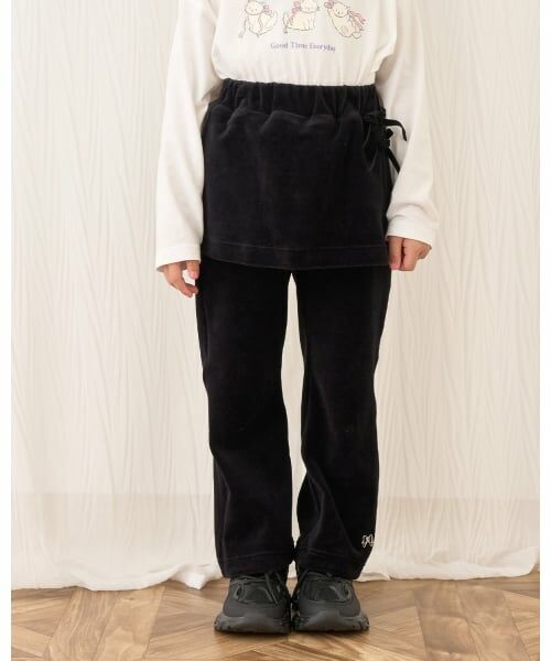 Lycee mine / リセマイン その他パンツ | 【もっちりベロア】【セットアップ可】スカート付きフレアパンツ（黒）