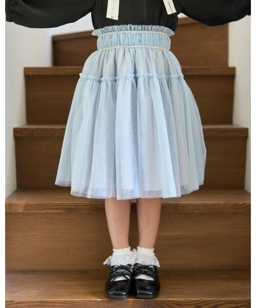 Lycee mine / リセマイン ミニ・ひざ丈スカート | ギャザーたっぷりチュールスカート（ブルー グレー）