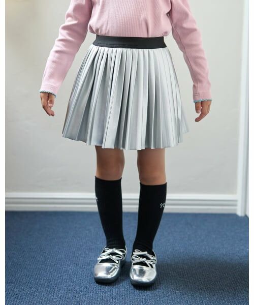 Lycee mine / リセマイン ミニ・ひざ丈スカート | 【やわらか合皮】プリーツスカート(インパン付き)（シルバー）