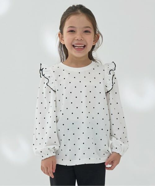 Lycee mine / リセマイン Tシャツ | 【ソフトコットン】フリル付きボリュームスリーブアソート総柄Tシャツ（オフ ホワイト）