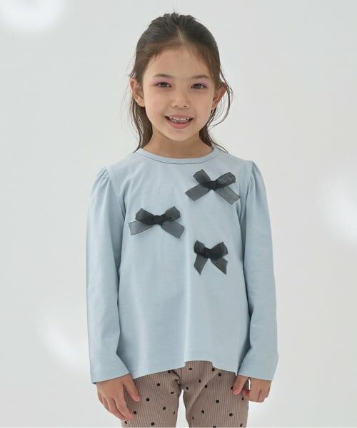 Lycee mine / リセマイン Tシャツ | 【ソフトコットン】アソートリボンモチーフAラインTシャツ（ブルー グレー）