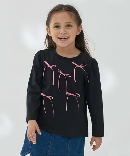 Lycee mine / リセマイン Tシャツ | 【ソフトコットン】アソートリボンモチーフAラインTシャツ（黒）