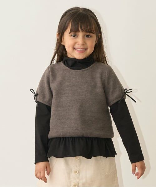 Lycee mine / リセマイン ダウンジャケット・ベスト | ふわふわ起毛半袖トップス（チャコール）