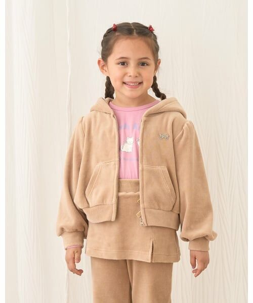 Lycee mine / リセマイン パーカー | 【もっちりベロア】【セットアップ可】ギャザースリーブジップパーカ（ベージュ）
