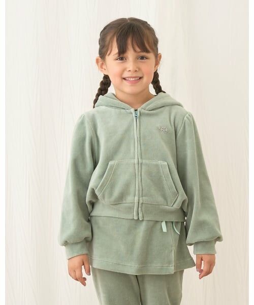 Lycee mine / リセマイン パーカー | 【もっちりベロア】【セットアップ可】ギャザースリーブジップパーカ（エメラルド グリーン）