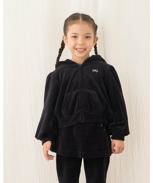 Lycee mine / リセマイン パーカー | 【もっちりベロア】【セットアップ可】ギャザースリーブジップパーカ（黒）