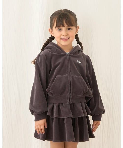 Lycee mine / リセマイン パーカー | 【もっちりベロア】【セットアップ可】ギャザースリーブジップパーカ（チャコール）