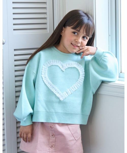 Lycee mine / リセマイン ニット・セーター | 【マシュマロみたいな着心地】【マシンウォッシャブル】ハート・リボンアソートモチーフセーター（エメラルド グリーン）