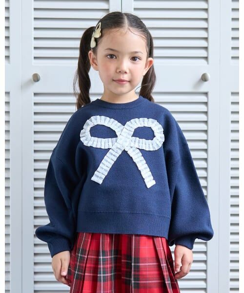 Lycee mine / リセマイン ニット・セーター | 【マシュマロみたいな着心地】【マシンウォッシャブル】ハート・リボンアソートモチーフセーター（紺）